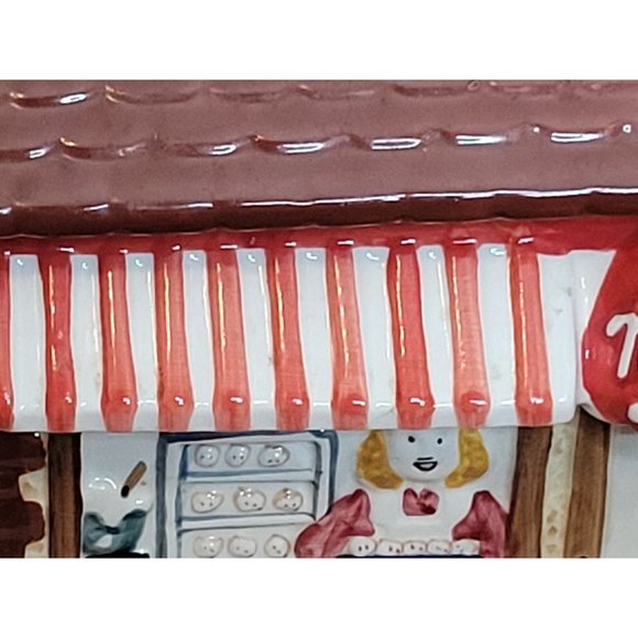 Vintage Mrs Fields Cookie Jar Storefront 3D Ceramic Rubber Seal on Lid 7.75x7x5 - Picture 5 of 11